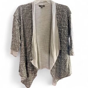 ALO Yoga Marled Open-Front Draped Cardigan in Gray and Cream Size L